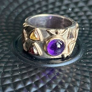 Rona Fisher 14K & 925 Gold Multi colored Gemstones Ring 6.5